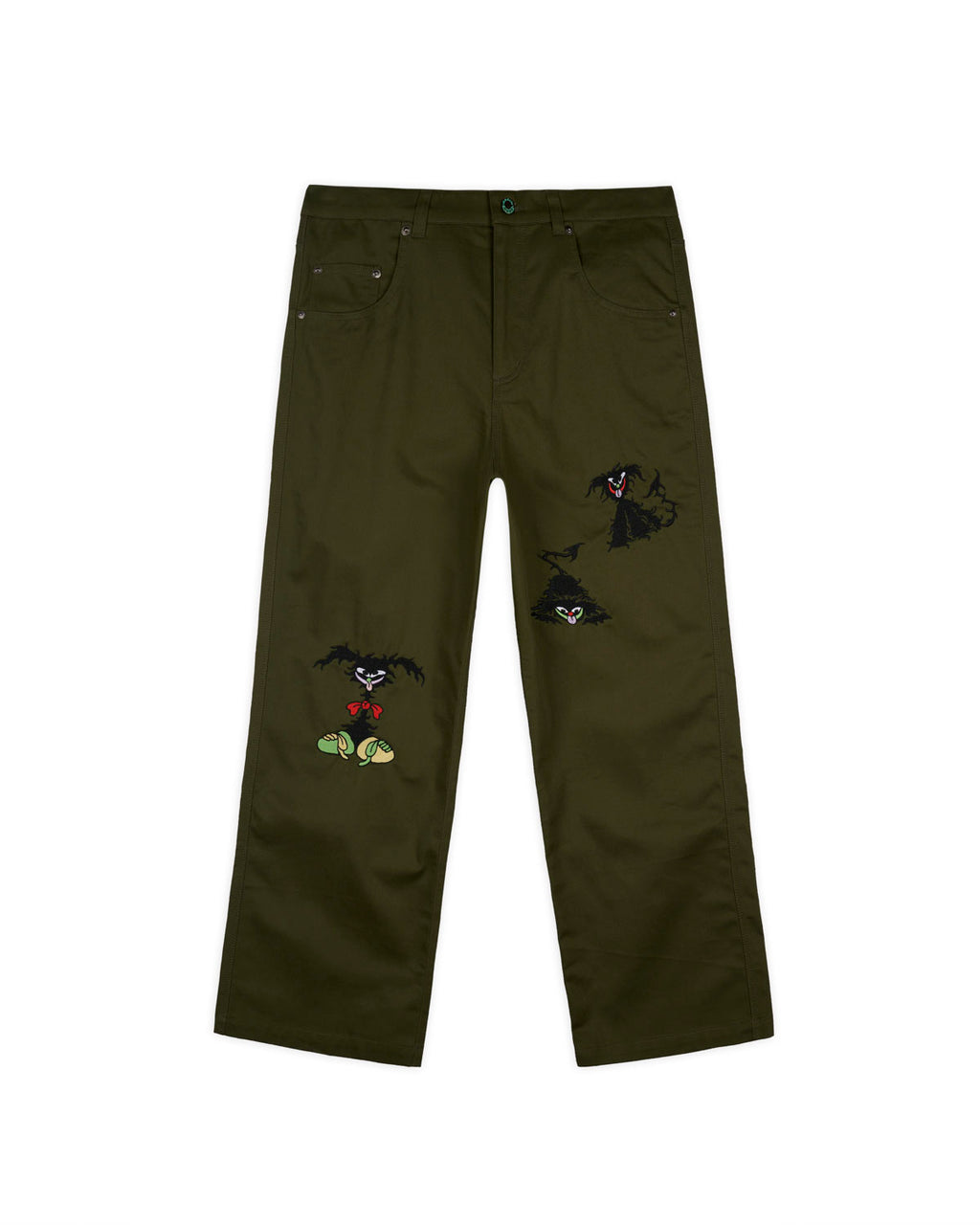 Twisted Snout Embroidered Pant, Olive