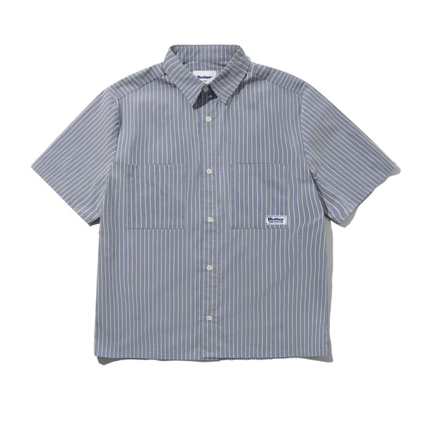 Butter Goods Vertical Stripe S/S Shirt, Stone Blue