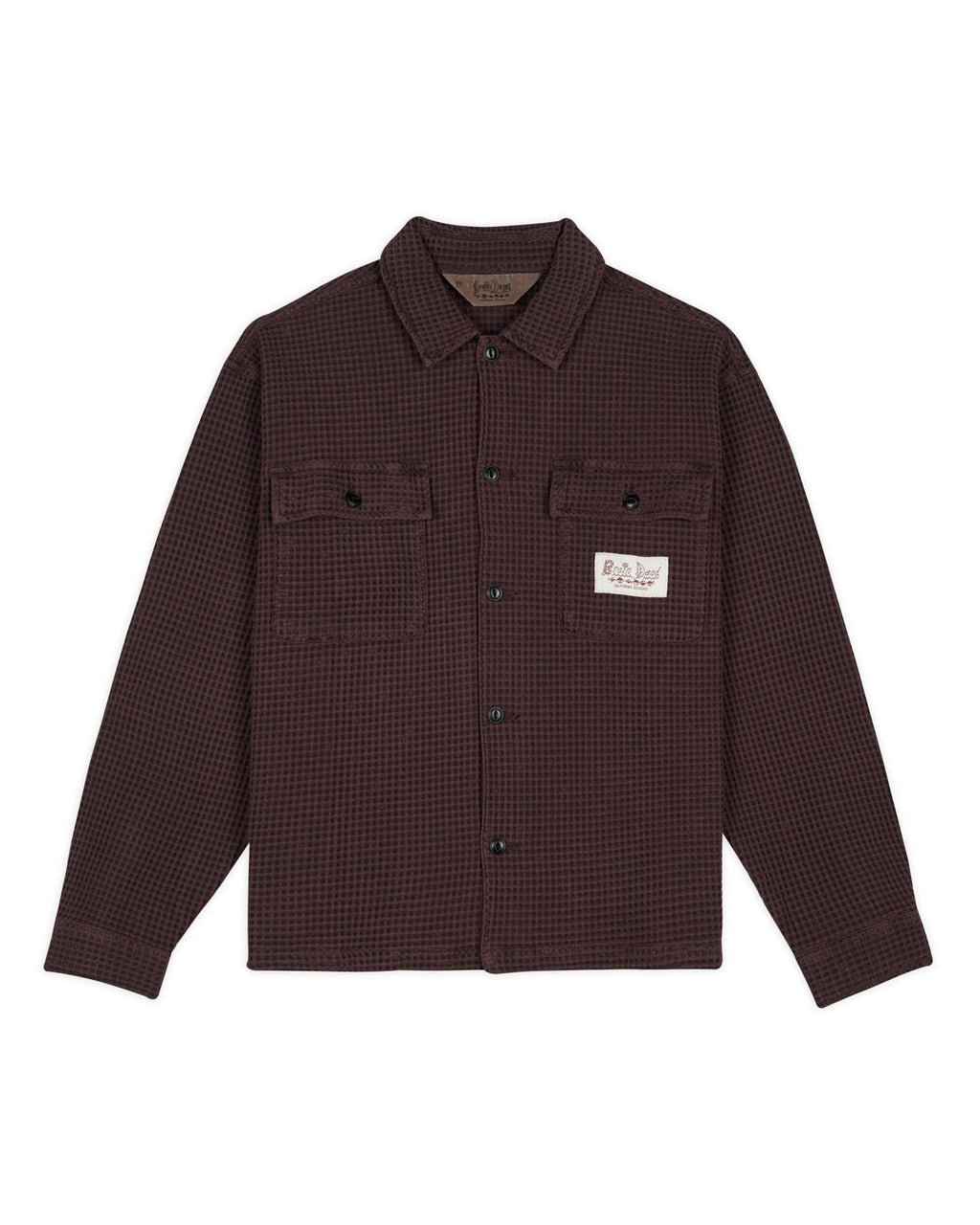 Waffle Button Front Shirt, Chocolate