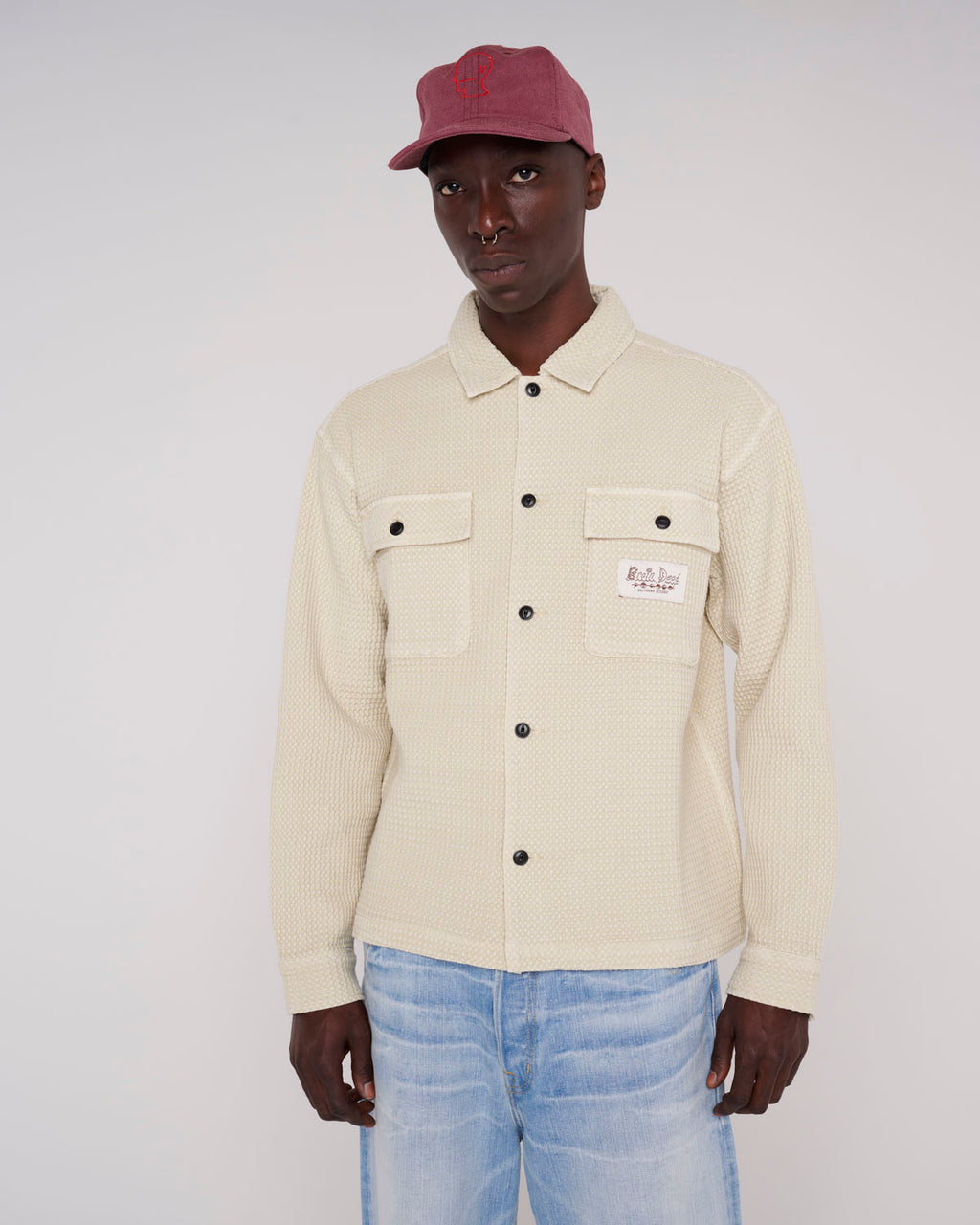 Waffle Button Front Shirt, Tan