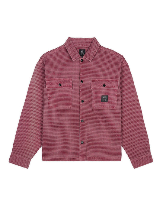 Waffle Button Front Shirt, Berry