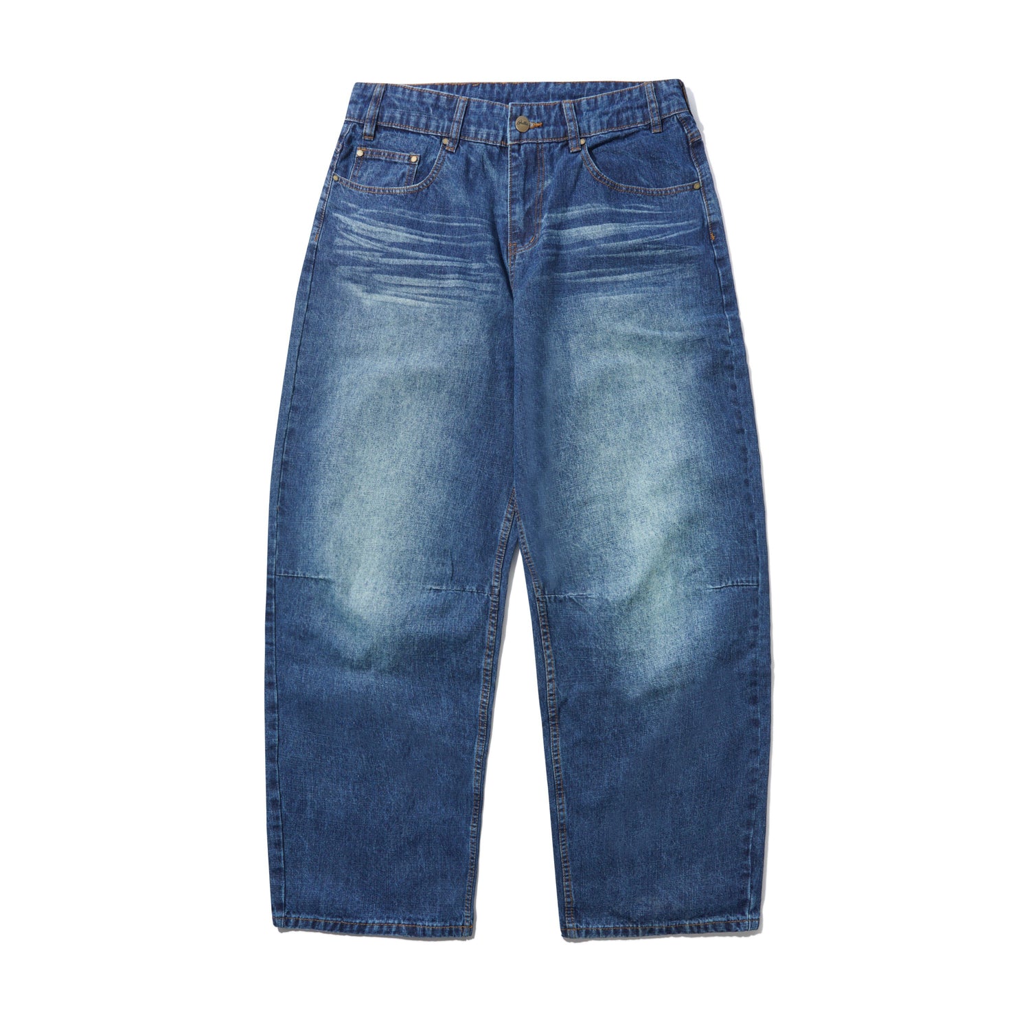 Wide Cut Denim Jeans, Dark Blue Slub