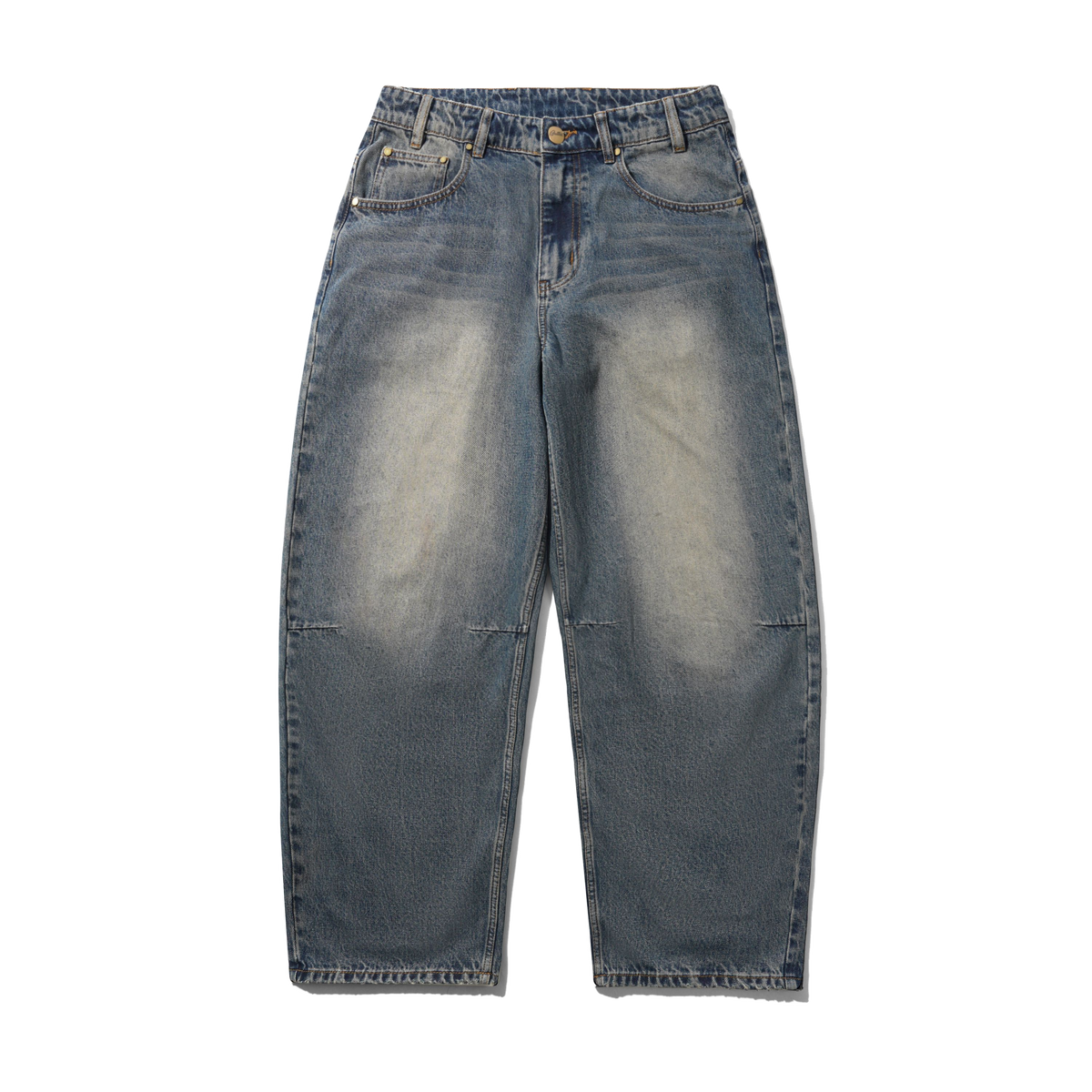 Wide Cut Denim Jeans, Dirty Wash Indigo