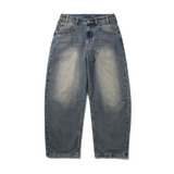 Wide Cut Denim Jeans, Dirty Wash Indigo