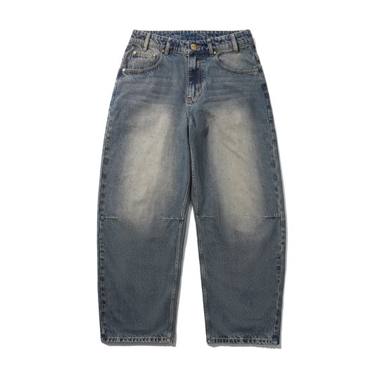 Wide Cut Denim Jeans, Dirty Wash Indigo