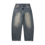 Wide Cut Denim Jeans, Dirty Wash Indigo