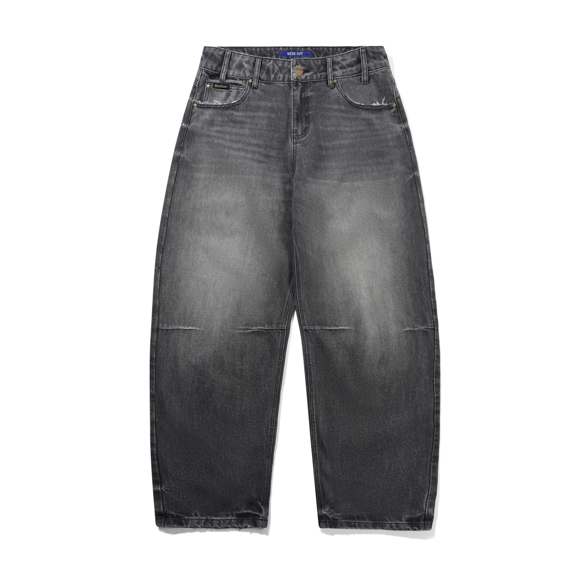 Wide Cut Denim Jeans, Distressed Grey