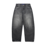Wide Cut Denim Jeans, Distressed Grey