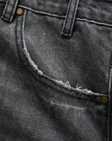 Wide Cut Denim Jeans, Distressed Grey