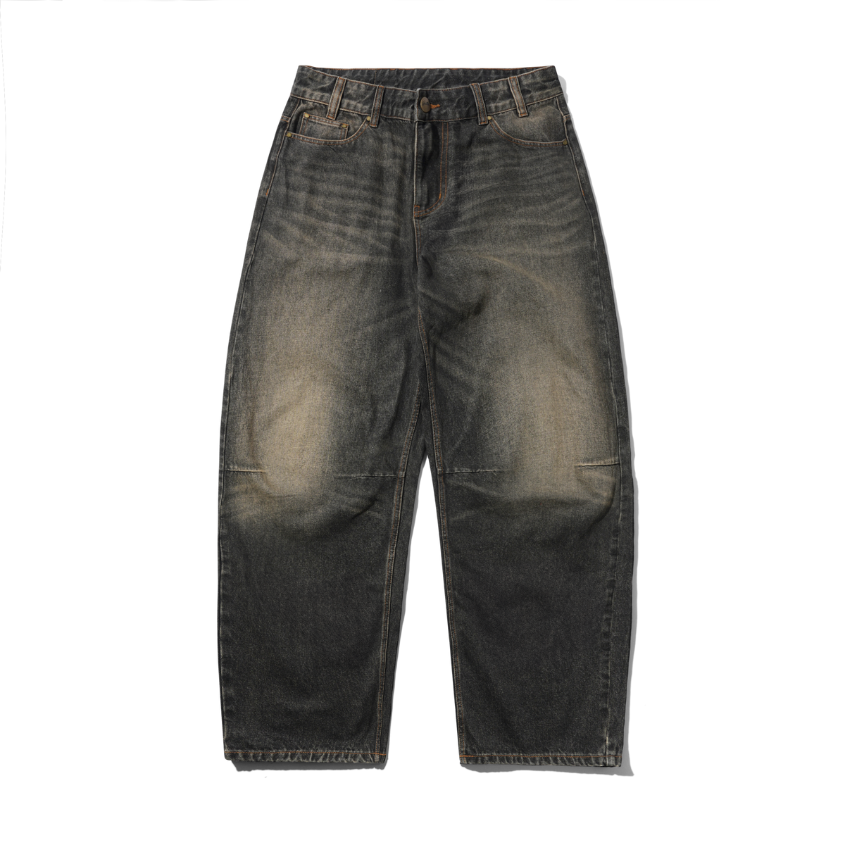 Wide Cut Denim Jeans, Faded Brown Wash
