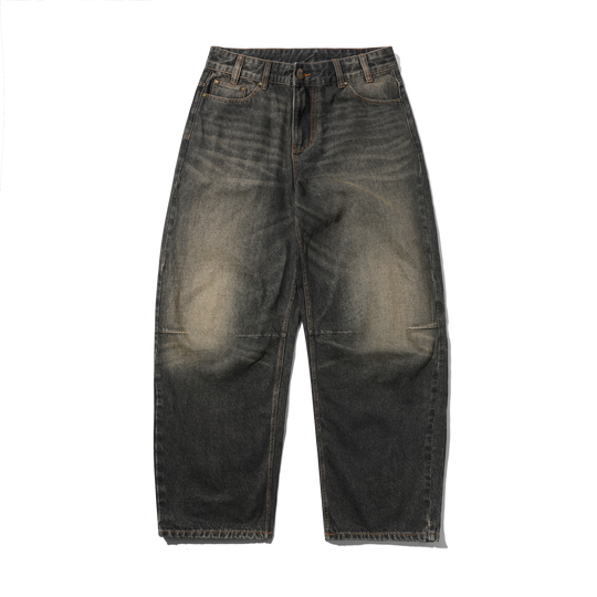 Wide Cut Denim Jeans, Faded Brown Wash