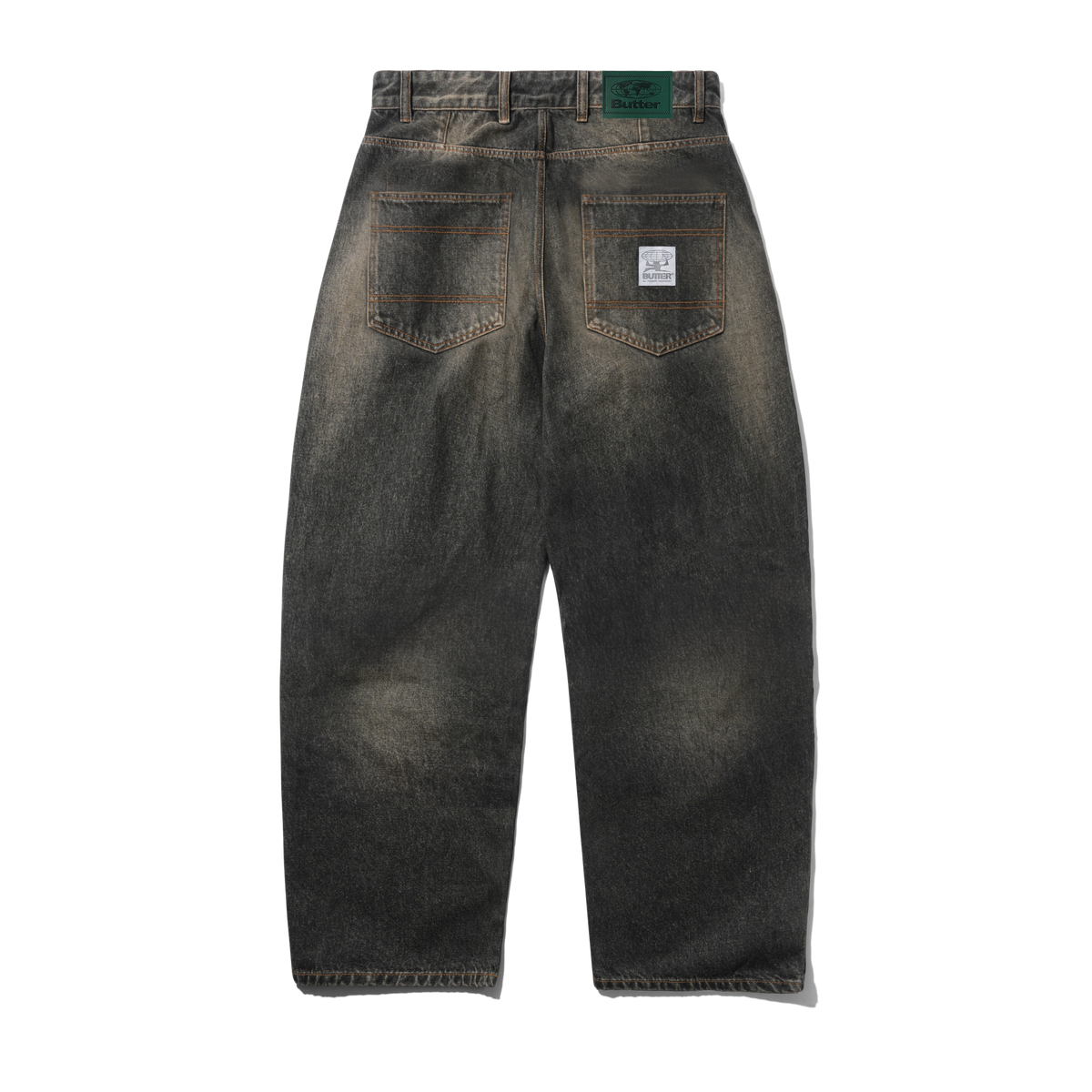 Wide Cut Denim Jeans, Faded Brown Wash