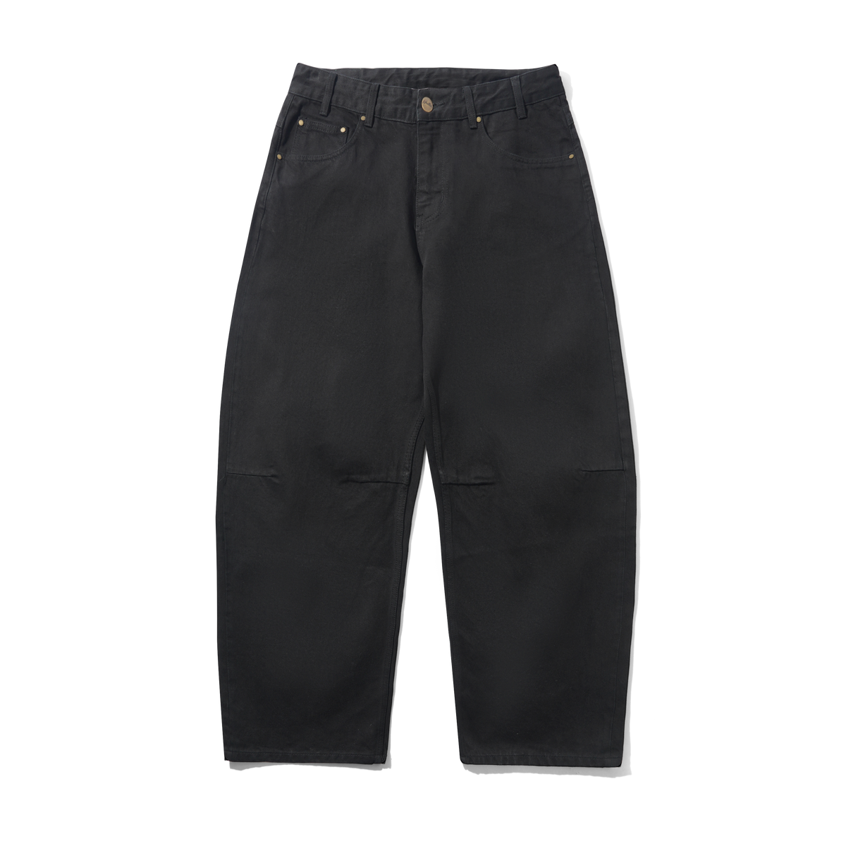 Wide Cut Denim Jeans, Flat Black Selvedge