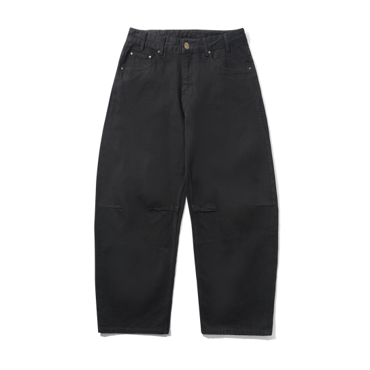 Wide Cut Denim Jeans, Flat Black Selvedge