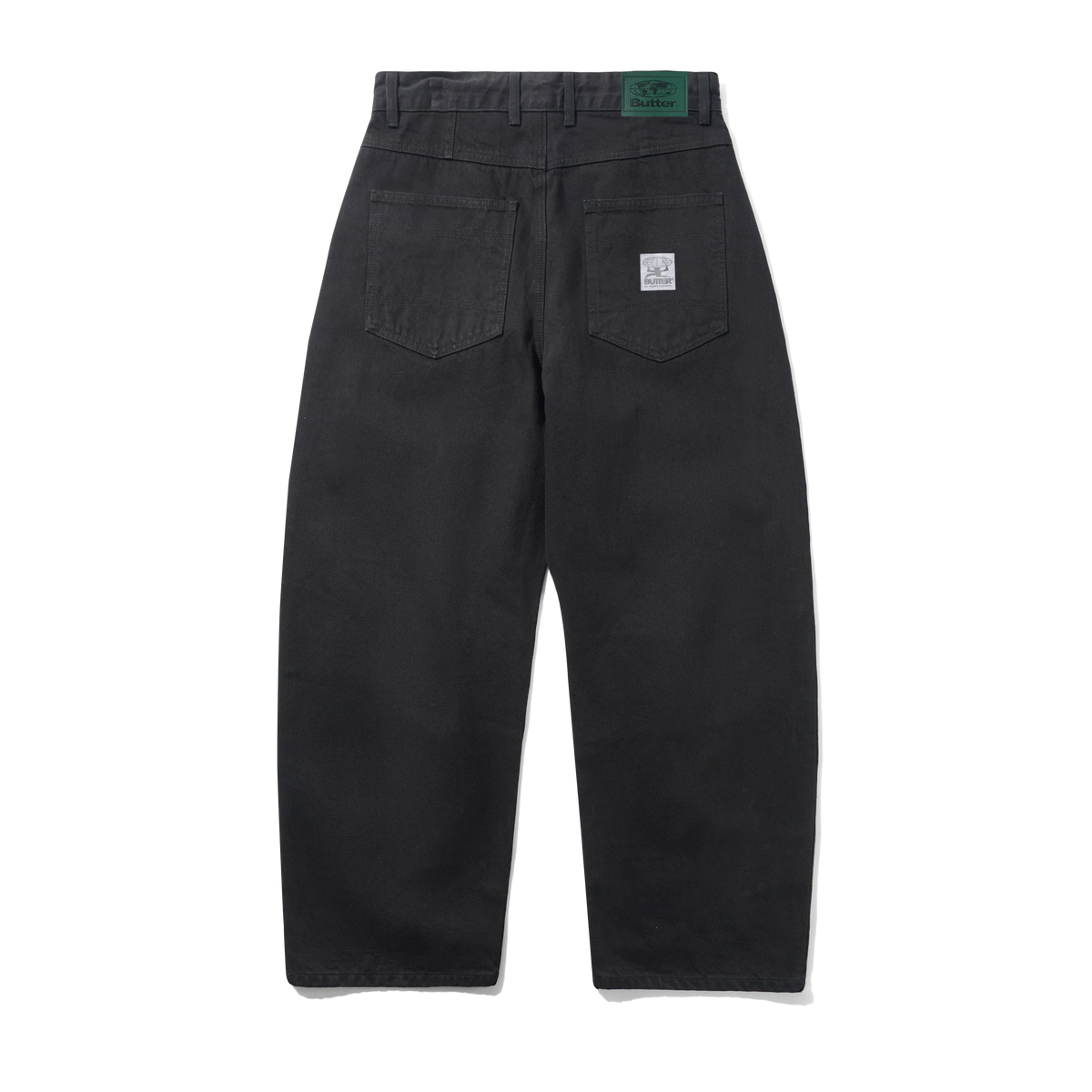 Wide Cut Denim Jeans, Flat Black Selvedge