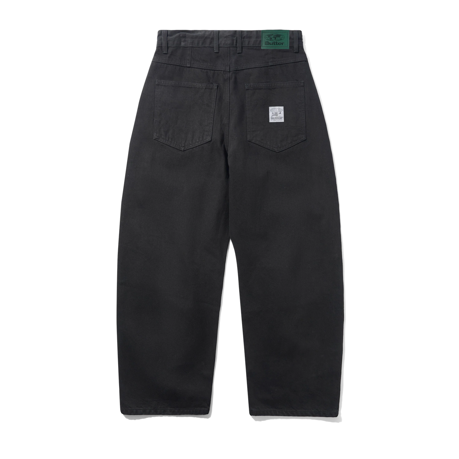 Wide Cut Denim Jeans, Flat Black Selvedge