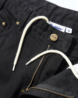 Wide Cut Denim Jeans, Flat Black Selvedge