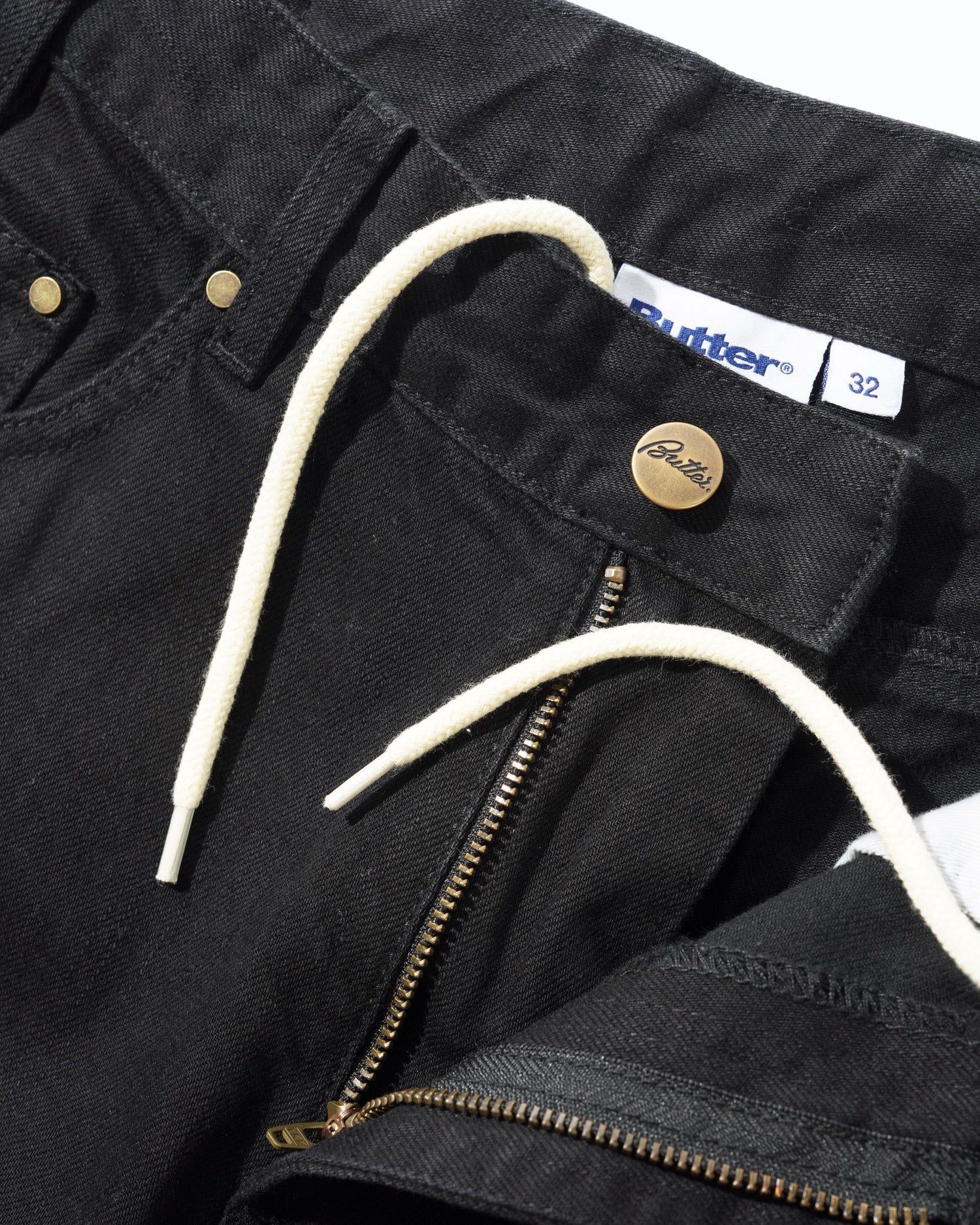 Wide Cut Denim Jeans, Flat Black Selvedge