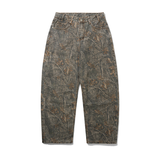 Wide Cut Denim Jeans, Forest Camo