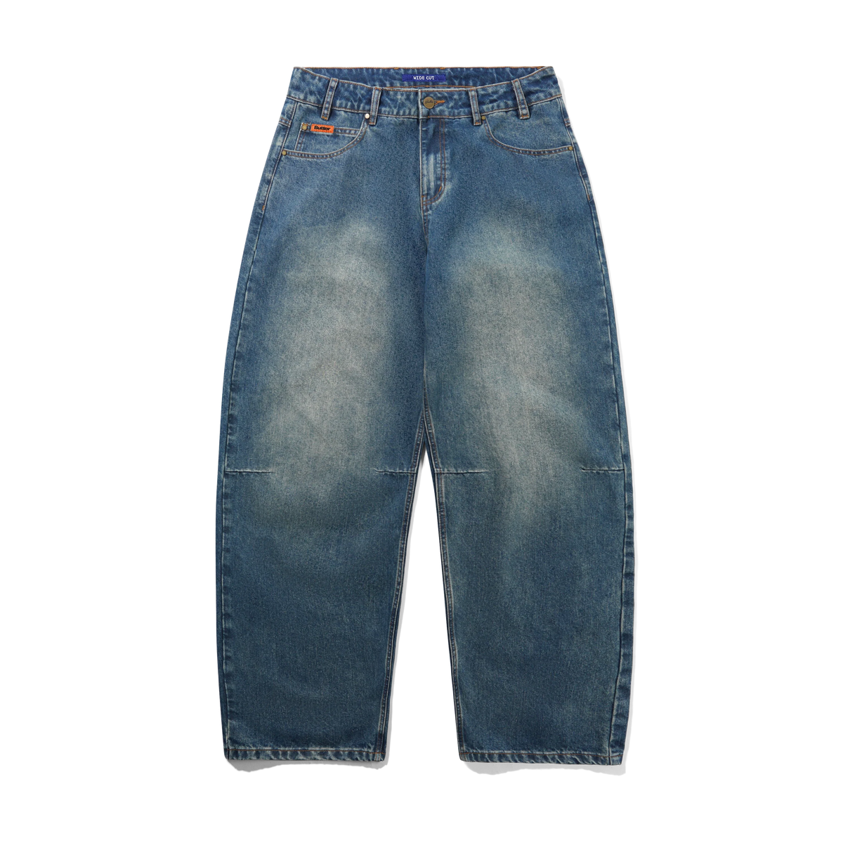 Wide Cut Denim Jeans, Mid Streaky Blue