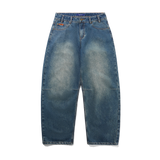 Wide Cut Denim Jeans, Mid Streaky Blue