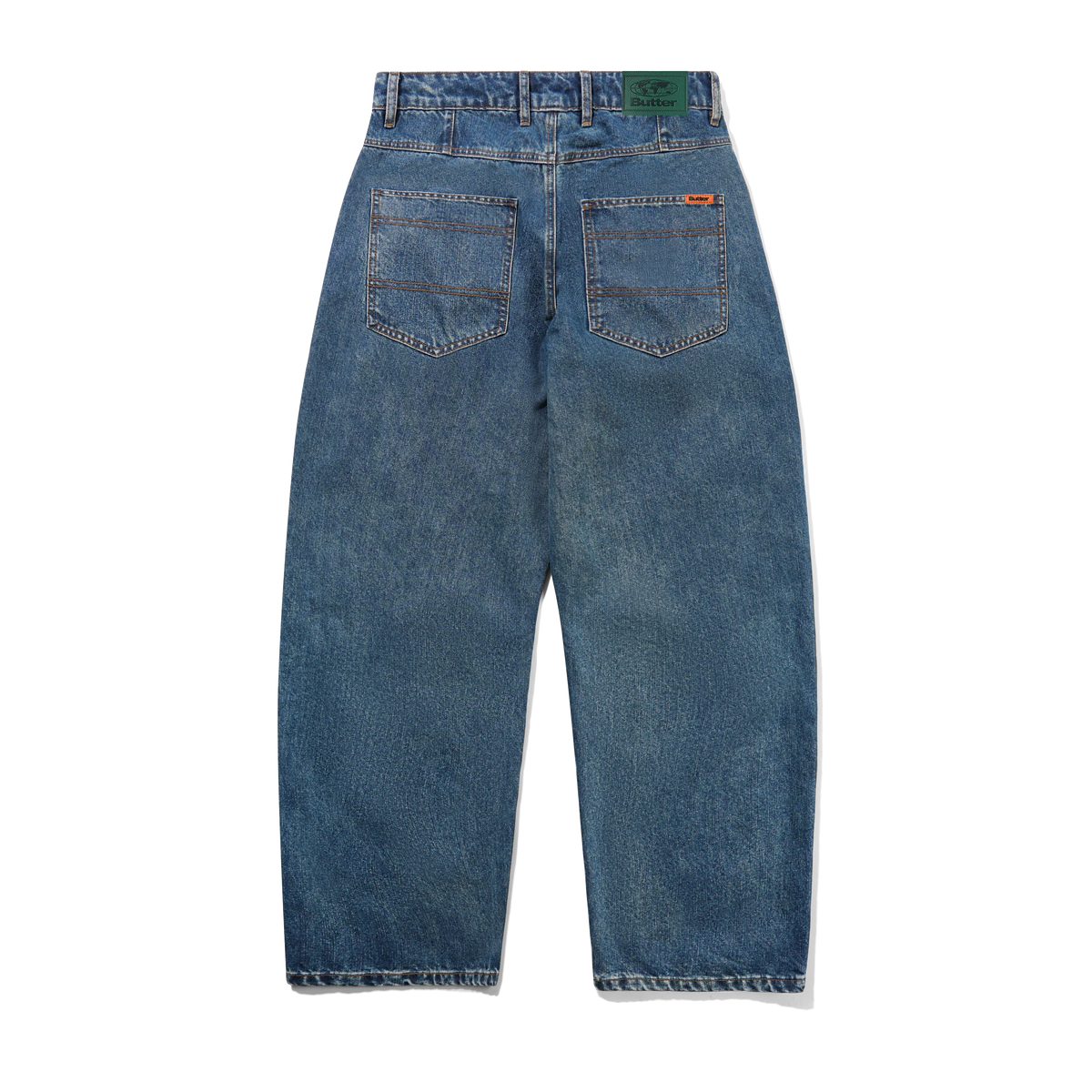 Wide Cut Denim Jeans, Mid Streaky Blue