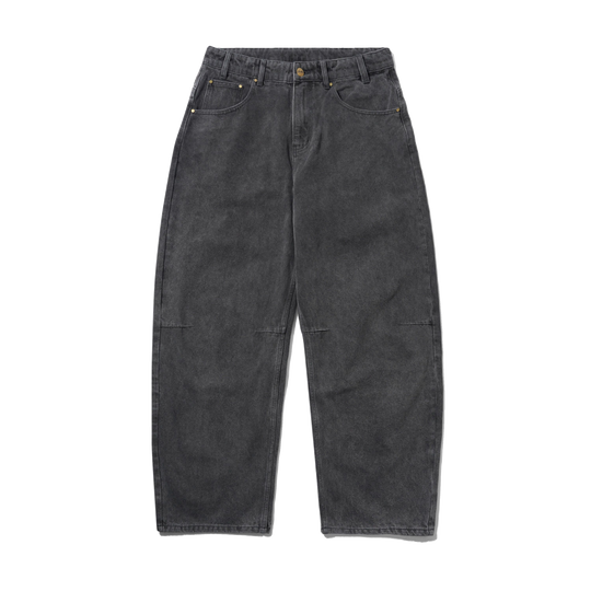 Wide Cut Denim Jeans, Rinsed Black