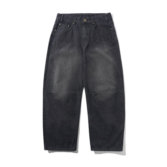 Wide Cut Denim Jeans, Streaky Black Wash