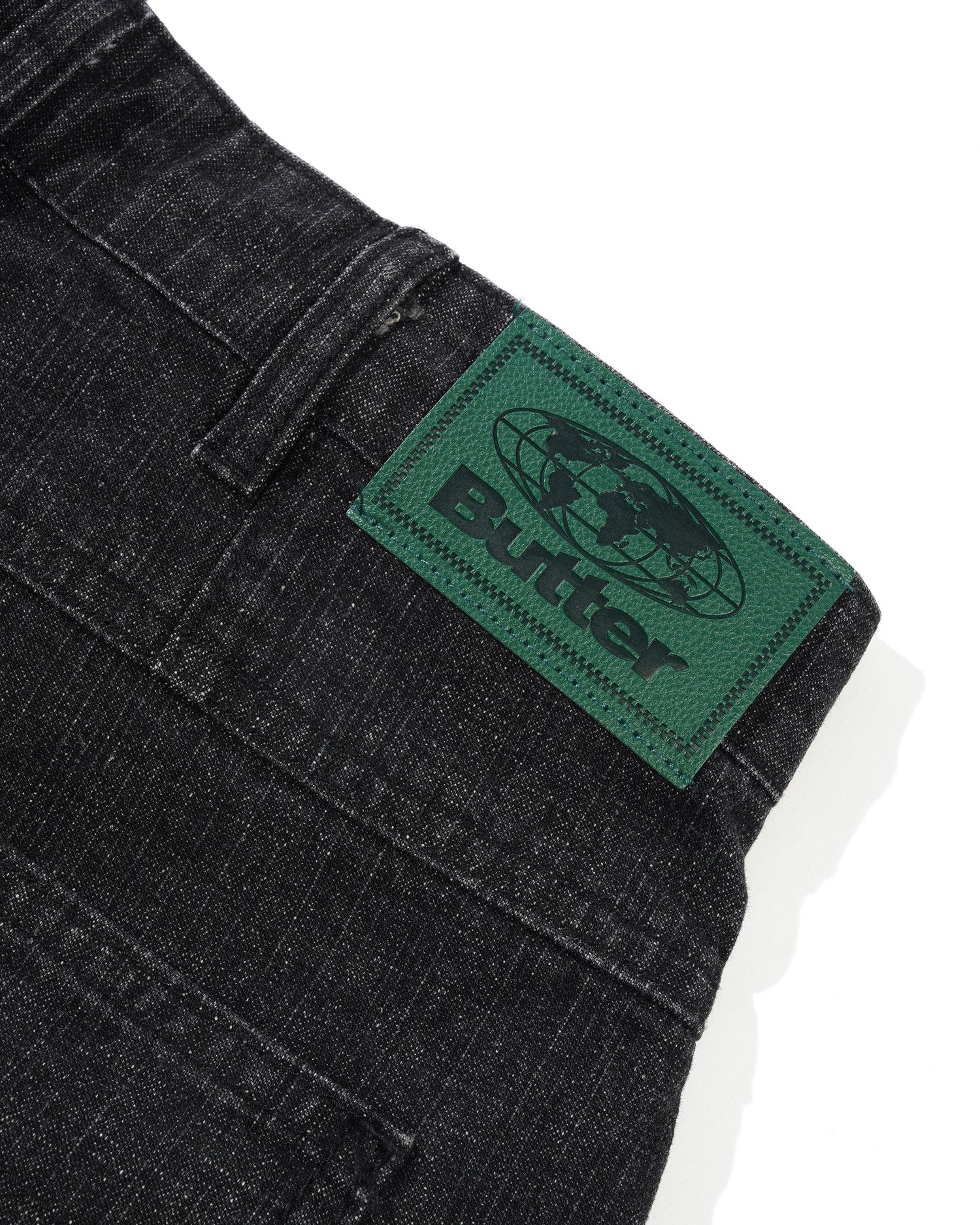 Wide Cut Denim Jeans, Streaky Black Wash