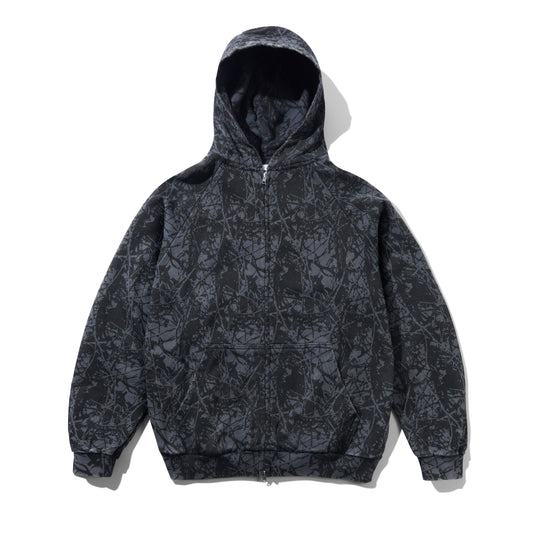 Woods Camo Zip-Thru Hood, Washed Black