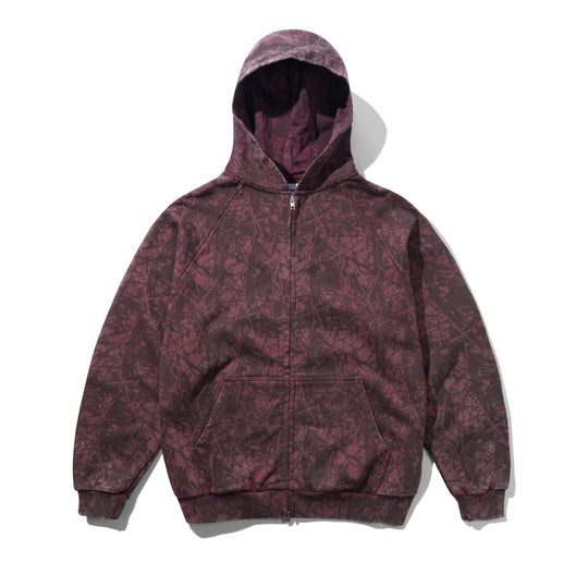 Woods Camo Zip-Thru Hood, Washed Burgundy