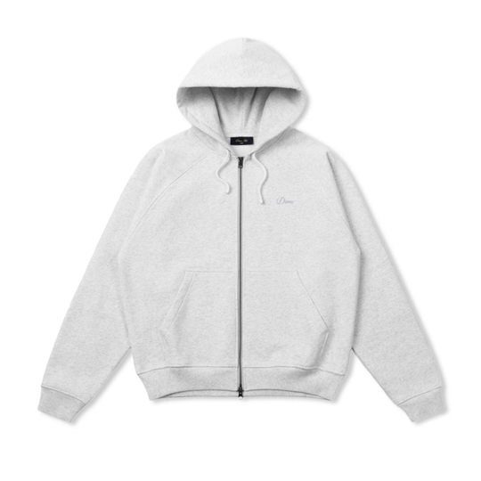 Cursive Small Logo Zip-Thru Pullover Hood, Ash