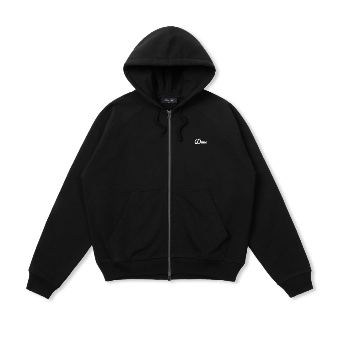 Cursive Small Logo Zip-Thru Pullover Hood, Black