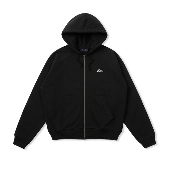 Cursive Small Logo Zip-Thru Pullover Hood, Black