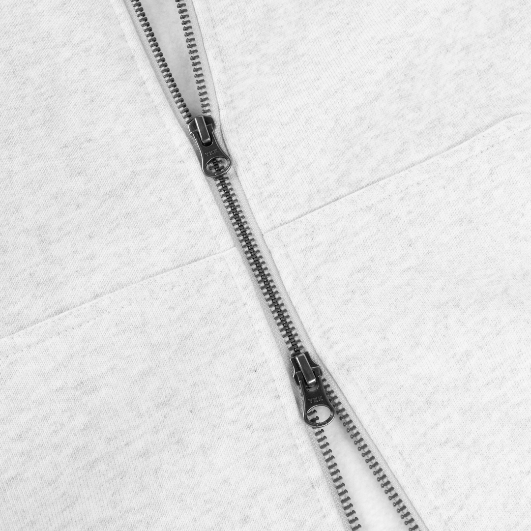 Cursive Small Logo Zip-Thru Pullover Hood, Ash