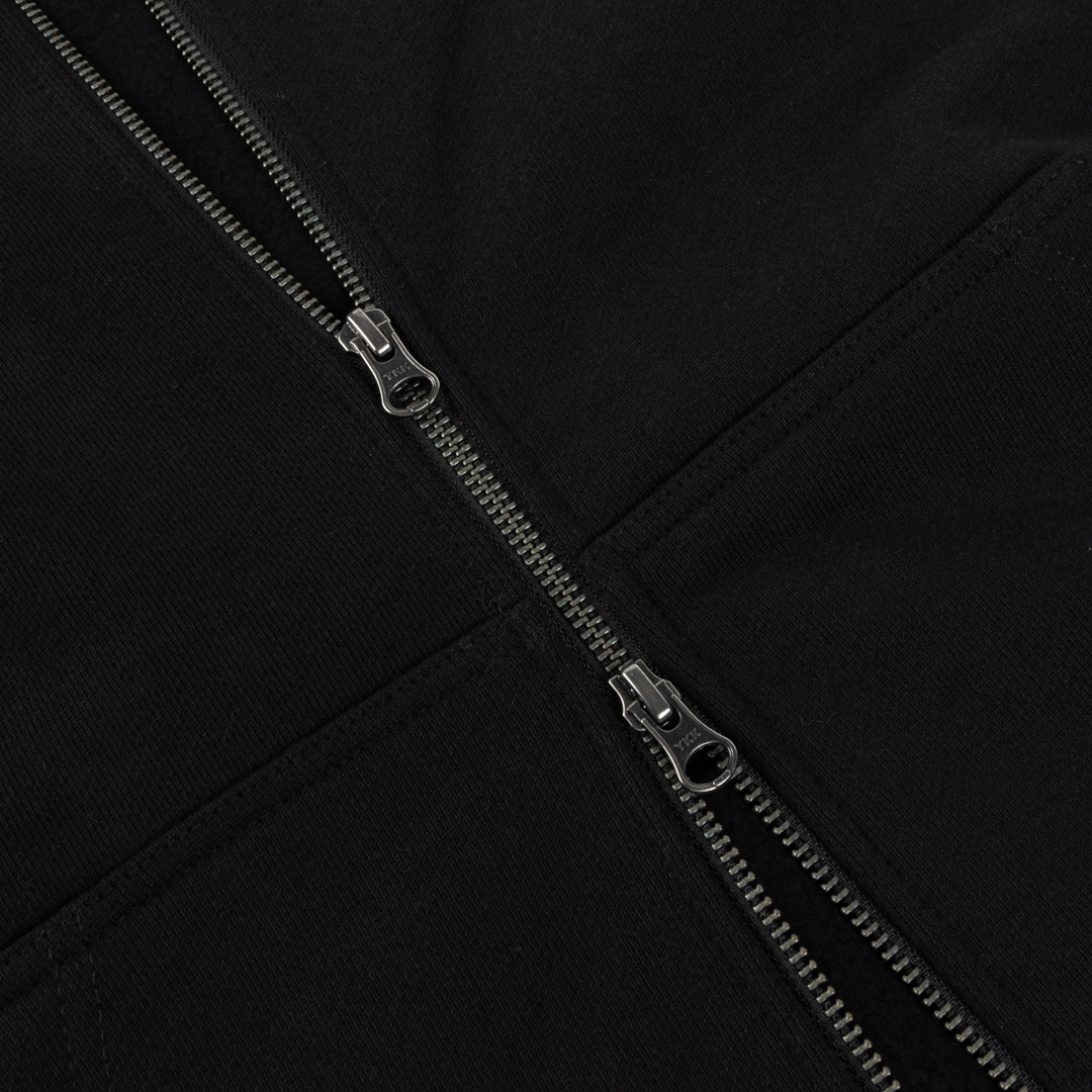 Cursive Small Logo Zip-Thru Pullover Hood, Black
