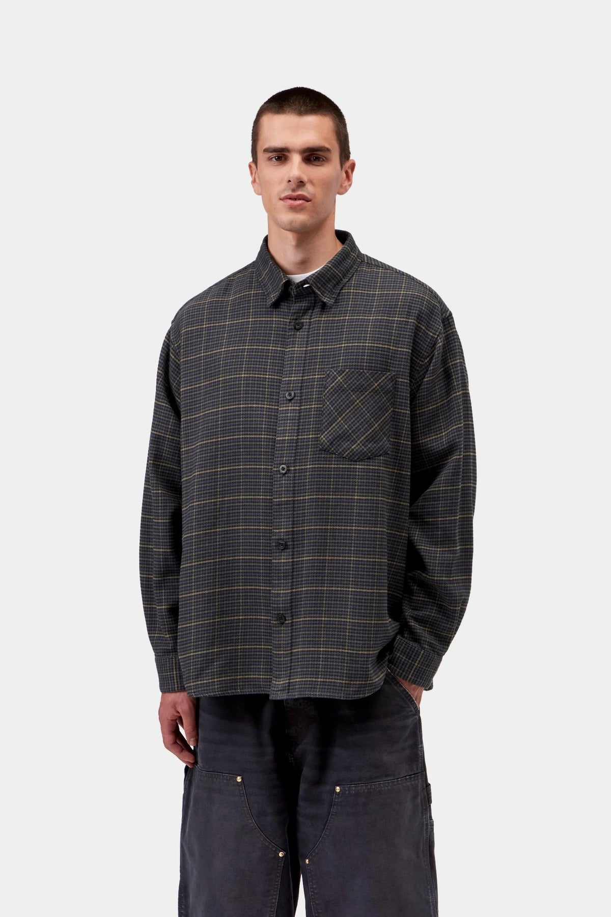 L/S Todrick Shirt, Houndstooth Blue