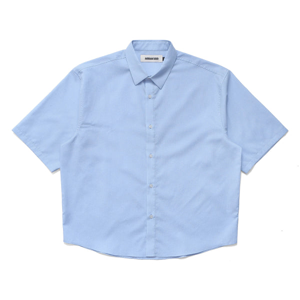 Metalwood Micro Grid Oversized Button Up Shirt, Sky