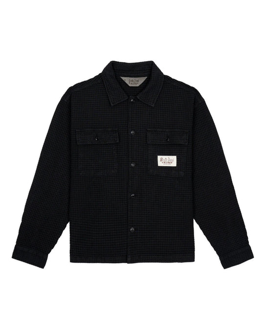 Waffle Button Front Shirt, Black