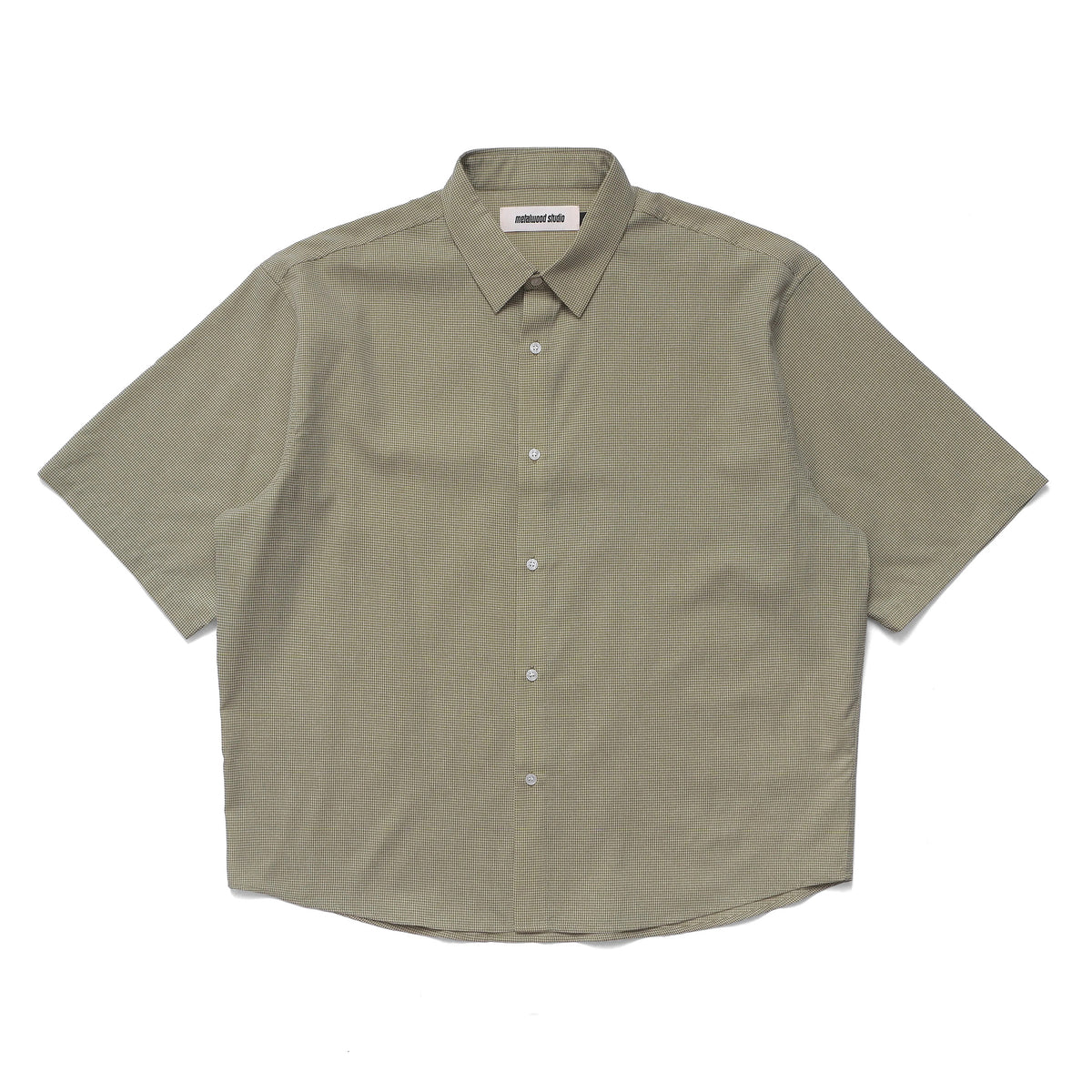Micro Grid Oversized Button Up Shirt, Green