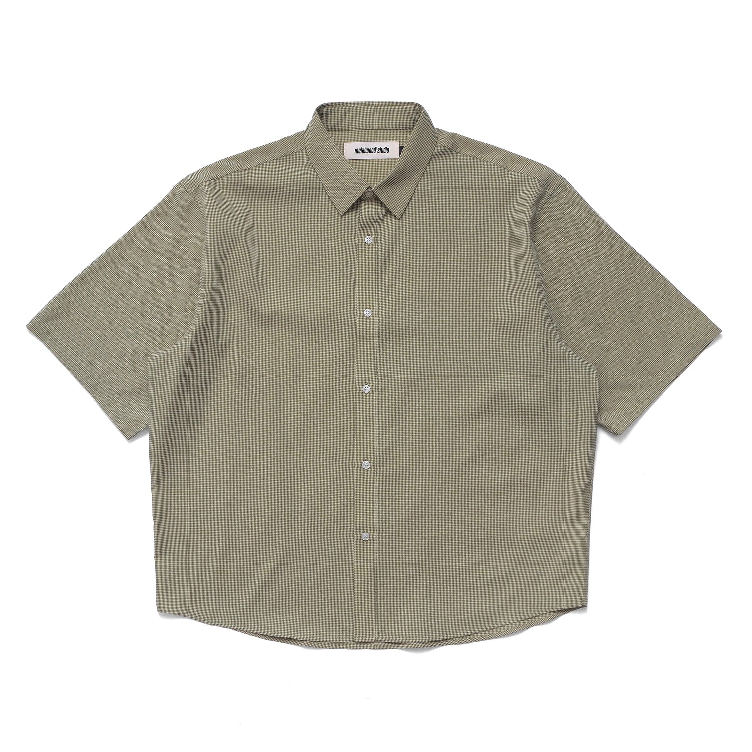 Micro Grid Oversized Button Up Shirt, Green