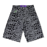 Croc Print Denim Shorts, Black