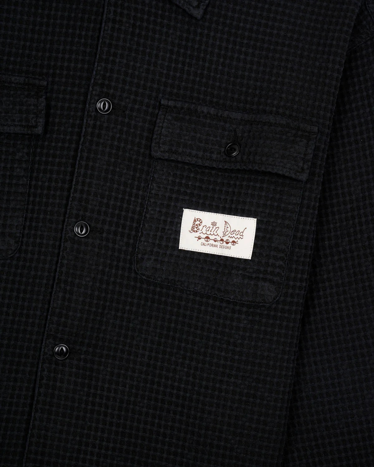 Waffle Button Front Shirt, Black