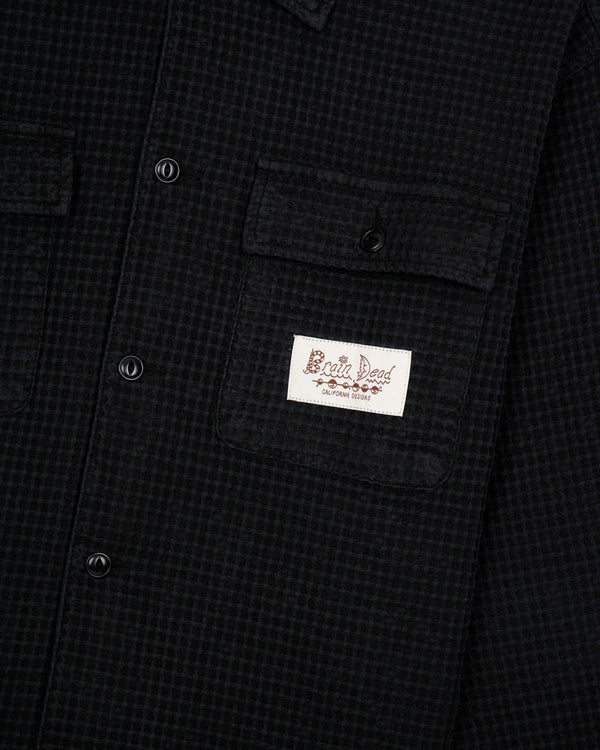 Brain Dead Waffle Button Front Shirt, Black