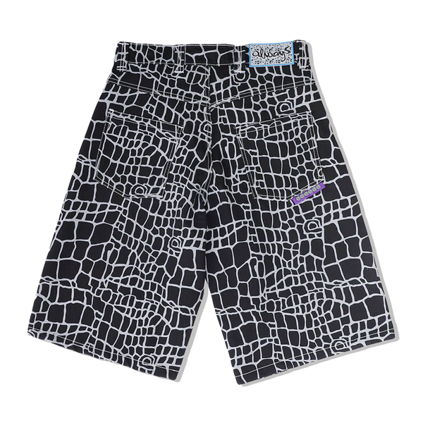 Always Do What You Should Do Croc Print Denim Shorts, Black