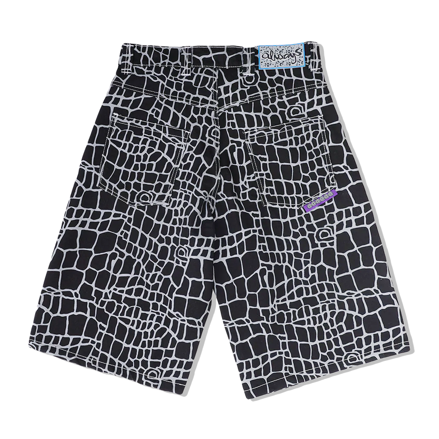 Croc Print Denim Shorts, Black