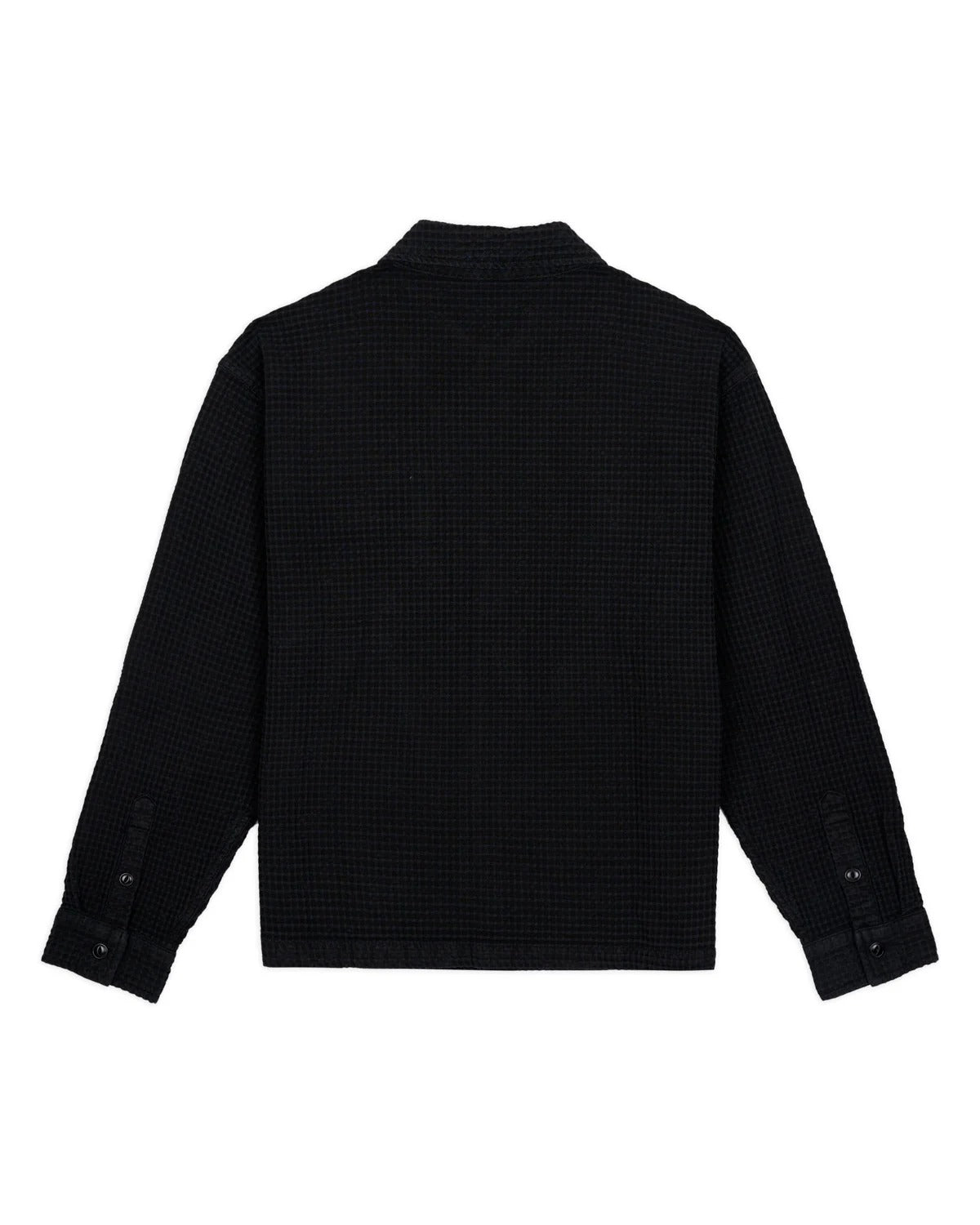 Waffle Button Front Shirt, Black