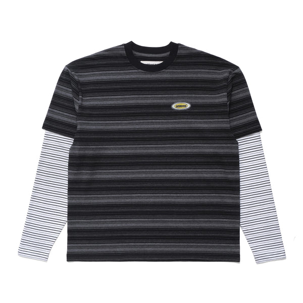 Metalwood Double Layer Striped Tee, Black