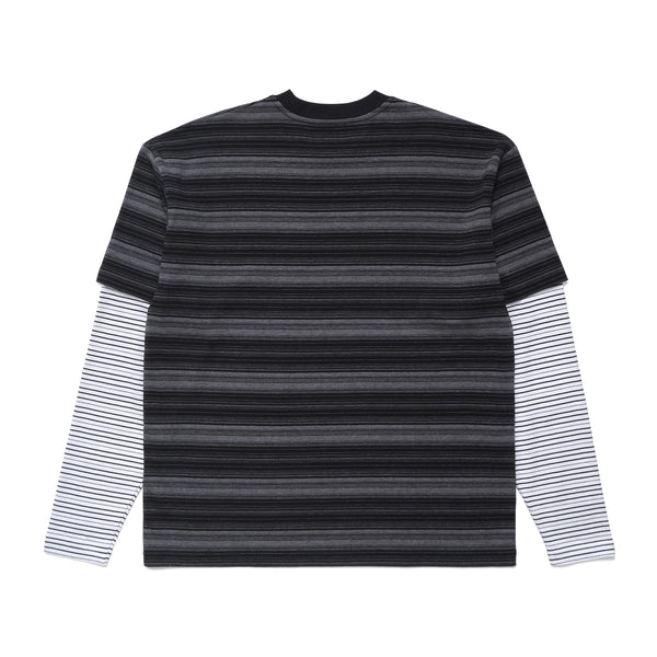 Metalwood Double Layer Striped Tee, Black