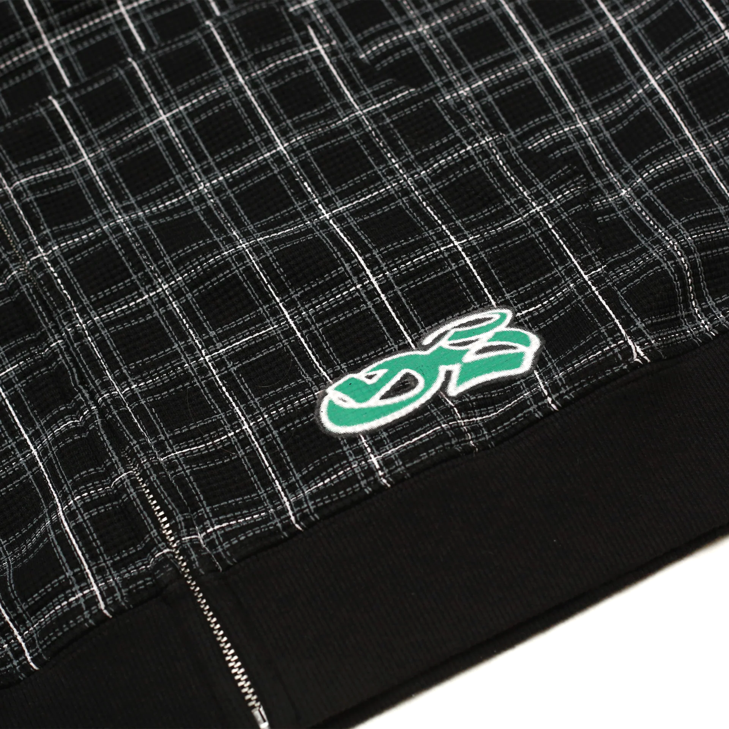 Check Waffle Zip-Thru Pullover Hood, Black